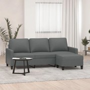 Divano A 3 Posti Con Poggiapiedi Grigio Scuro 180cm İn Tessuto /