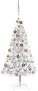 Albero di Natale Preilluminato con Palline Argento in PET, Albero di Natale Preilluminato con Palline Argento 150 cm PET