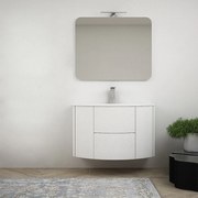 Composizione mobile da bagno Bianco frassino 90 cm sospeso bombato con specchio filo lucido