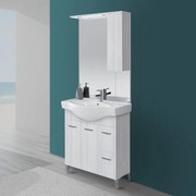 Mobile Bagno in Legno Grigio L. 82.5 cm 2 Ante,  2 Cassetti e Specchiera con Pensile e Luci