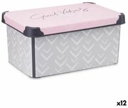 Scatola portaoggetti con coperchio Vibes Grigio Rosa Plastica 10 L (22,7 x 16,5 x 34,5 cm) (12 Unità)