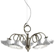 Lampadario Classico Lecco Metallo E Ceramica Argento Decorato 5 Luci E14