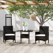 Set da pranzo per giardino 3 pz in polyrattan nero