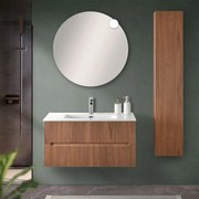 Mobile bagno sospeso cannettato 90 cm noce canaletto con specchio   Bali