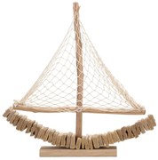 Scultura in Legno di Barca a Vela 45x7x45 cm