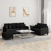 Set Di Divani 3 Pz Con Cuscini Nero İn Tessuto /