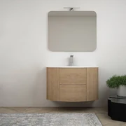 Mobile bagno sospeso noce canaletto 90 cm completo di lavabo e specchio  Amalfi