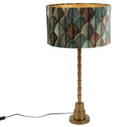 Lampada da Tavolo Bronzo con Paralume in Velluto, Motivo Foglia e Interno Oro - Pisos