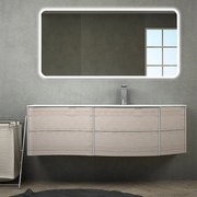 Mobile da bagno 150 cm rovere sbiancato Mod. Rio con specchio led, lavabo a destra