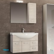 Mobile Bagno Sospeso "Gaia 2" Da 85 Cm Composto Da Due Cassetti Ed Due Ante Lavabo E Specchio Con Lampada Led