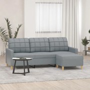 Divano A 3 Posti Con Poggiapiedi Grigio Chiaro 180cm İn Tessuto /