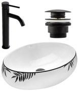 Set Lavabo da appoggio Shila + Rubinetto da bagno Lungo black matt + Tappo black matt