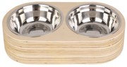 Set di 2 ciotole in metallo con base in legno chiaro Pet, larghezza 18 cm Dinner Time - PT LIVING