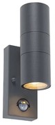 Lampada da parete per esterni antracite con sensore di movimento 2 luci IP44 - Duo