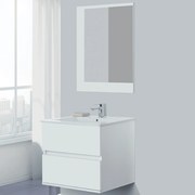 Mobile Bagno Sospeso 60 Cm Due Cassetti Specchio Su Pannello 60x80 Cm Feridras "Fabula" Bianco Lucido/Bianco Laccato