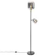 Lampada da terra nera con oro e vetro fumé 2 luci - Zuzanna