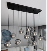 Lampadario a Sospensione in Acciaio e Vetro COSMO 9 Nero 9xE14 Colore delle Sfere Grafite