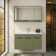 Mobile bagno sospeso 100 cm verde effetto legno con armadietto a specchio Sofia