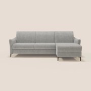 Dalia divano letto angolare con materasso alto 18 cm piedini alti e penisola contenitore in tessuto smacchiabile T17 grigio