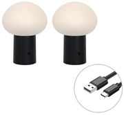 Set di 2 lampade da tavolo LED ricaricabili Fungo Nero - Louise