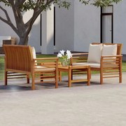 Set Mobili Da Giardino 3pz Con Cuscini Legno Massello Di Acacia /