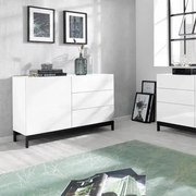 Credenza moderna METIS con piede in metallo bianco lucido e 1 anta + 3 cassetti