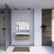 Mobile Bagno Sospeso "Alba" Da 120 Cm Con Un Cassetto Lavabo Sospeso E Specchio Con Lampada Led