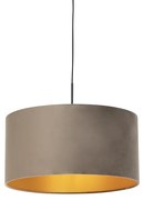 Lampada a sospensione con paralume in velluto color tortora con oro 50 cm - Combi