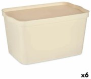 Scatola portaoggetti con coperchio Crema Plastica 24 L 29,3 x 24,5 x 45 cm (6 Unità)