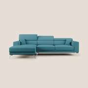 Blade Divano moderno angolare con poggiatesta reclinabili in tessuto impermeabile simil-cotone T13 azzurro