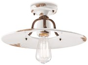 Plafoniera Vintage Country Ferro E Ceramica Bianco 1 Luce E27