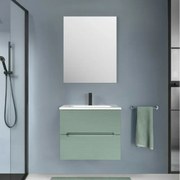 Mobile bagno sospeso 60 verde cannettato 2 cassetti lavabo e specchio Rigo