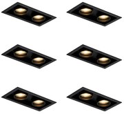 Set di 6 Faretti da Incasso Moderni Neri Orientabili a 2 Luci - Roof
