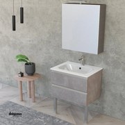 Mobile Bagno Da Terra "Unit Three" Da 60 Cm Composto Da Due Cassetti Finitura Cemento Grigio Caldo