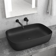 Lavabo da appoggio colore nero opaco design rettangolare arrotondato | 60cm MIL-LN - KAMALU