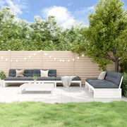 Set divani da giardino 6pz con cuscini in legno massello bianco
