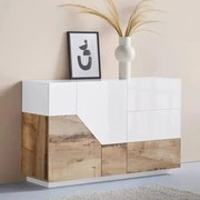 Credenza Sunrise 4 Ante + 1 Vano a Ribalta 200 Bianco Lucido/Report 200 x 40 x 82 cm