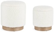 Set di 2 Pouf contenitore ZOYA bianco teddy e legno di frassino