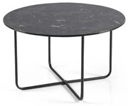 Tavolino tondo con piano vetro effetto Marmo Nero JON 60