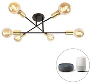 Lampada da soffitto intelligente nera con oro 6 luci incl. Wifi G95 - Sydney