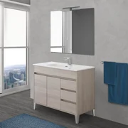 Mobile bagno sospeso 100 cm verde effetto legno con armadietto a specchio  Sofia