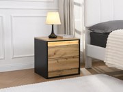 Comodino 2 cassetti Con LED MDF  Naturale e nero - RUKALO
