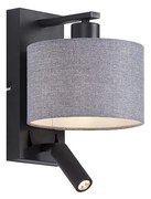 Applique da parete moderna nera con rotondo grigio e lampada da lettura - Puglia