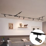Sistema di illuminazione su binario con 8 faretti e 4 plafoniere nere monofase - Magnetic Gert Puntua