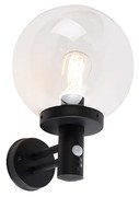Lampada da parete per esterni nera con paralume trasparente con rilevatore di movimento - Sfera