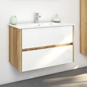 Kamalu - Mobile bagno sospeso 80 cm bicolore rovere naturale e bianco | LAC-AMFI-80