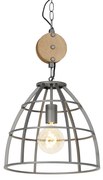 Lampada a sospensione industriale grigio scuro con legno 34 cm - Arthur