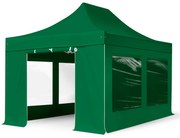 TOOLPORT 3x4,5m gazebo pieghevole con laterali (finestre panoramiche), PREMIUM acciaio, verde scuro - (600052)