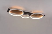 Medera plafoniera 3 cerchi metallo alluminio base legno nero con di...