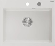Mexen Elix lavello in granito 1-vasca 600 x 500 mm, bianco, sifone cromato - 6525601005-20